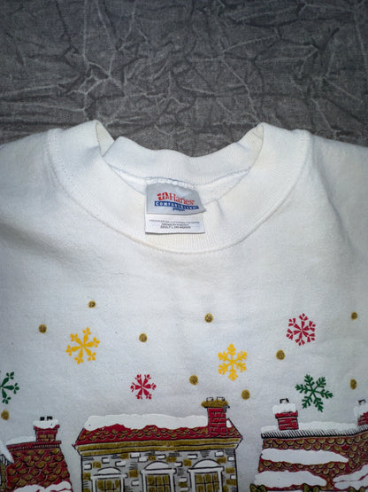 Vintage Hanes Christmas Town Scene Crewneck Sweater Winter Large