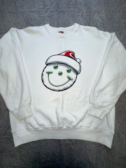 Vintage Smiley Santa Christmas Holiday Crewneck Sweater Winter XL