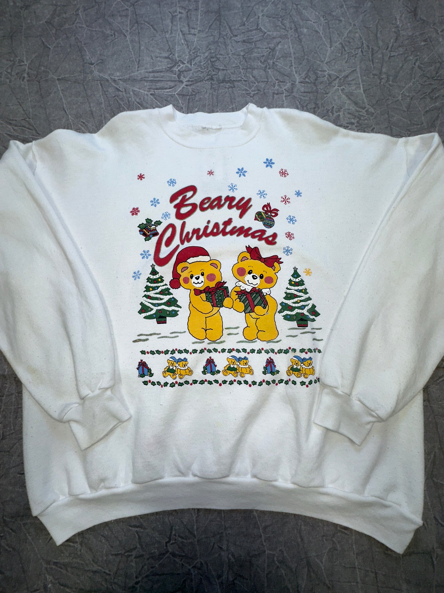 Vintage Beary Christmas Stuffed Bears Holiday Crewneck Sweater Winter XL