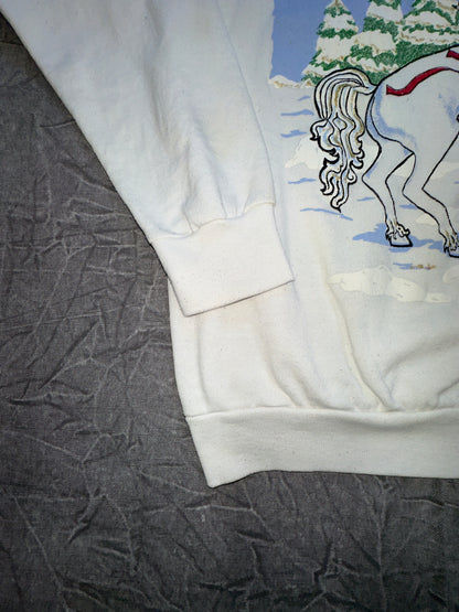 Vintage Unicorn Christmas Snow Holiday Crewneck Sweater Winter Large