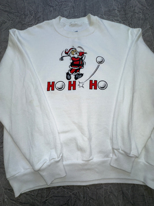 Vintage Ho Ho Ho Golf Santa Holiday Crewneck Sweater Winter Large