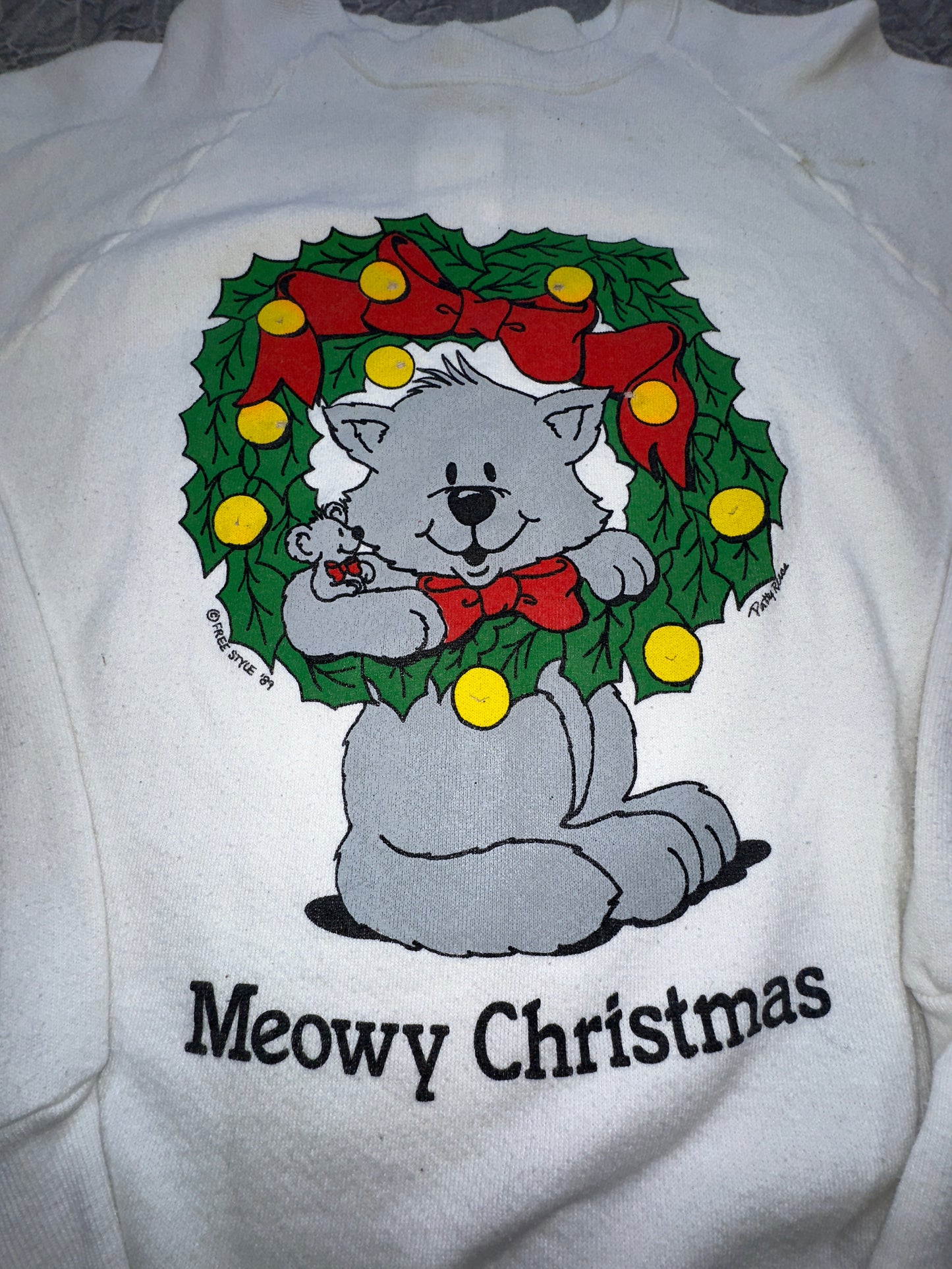 Vintage 80s Meowy Christmas Cat Holiday Crewneck Sweater Winter Large