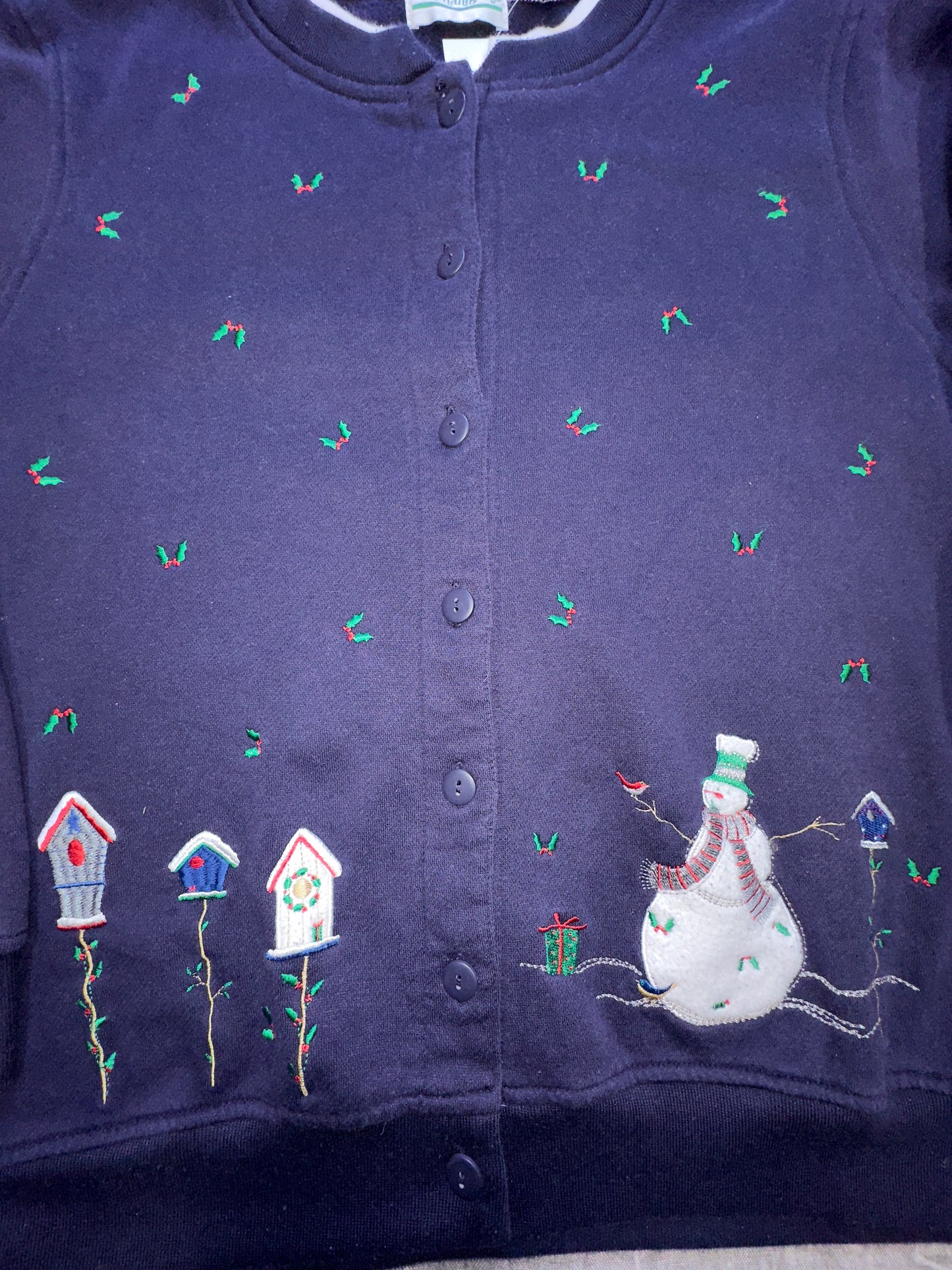 Vintage Snowman Snow Holiday Button Down Cartigan Sweater Winter Medium