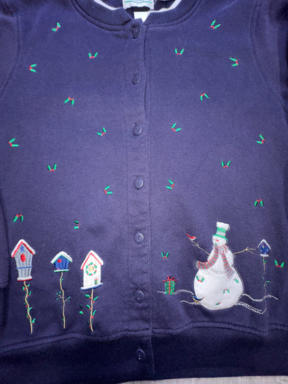 Vintage Snowman Snow Holiday Button Down Cartigan Sweater Winter Medium