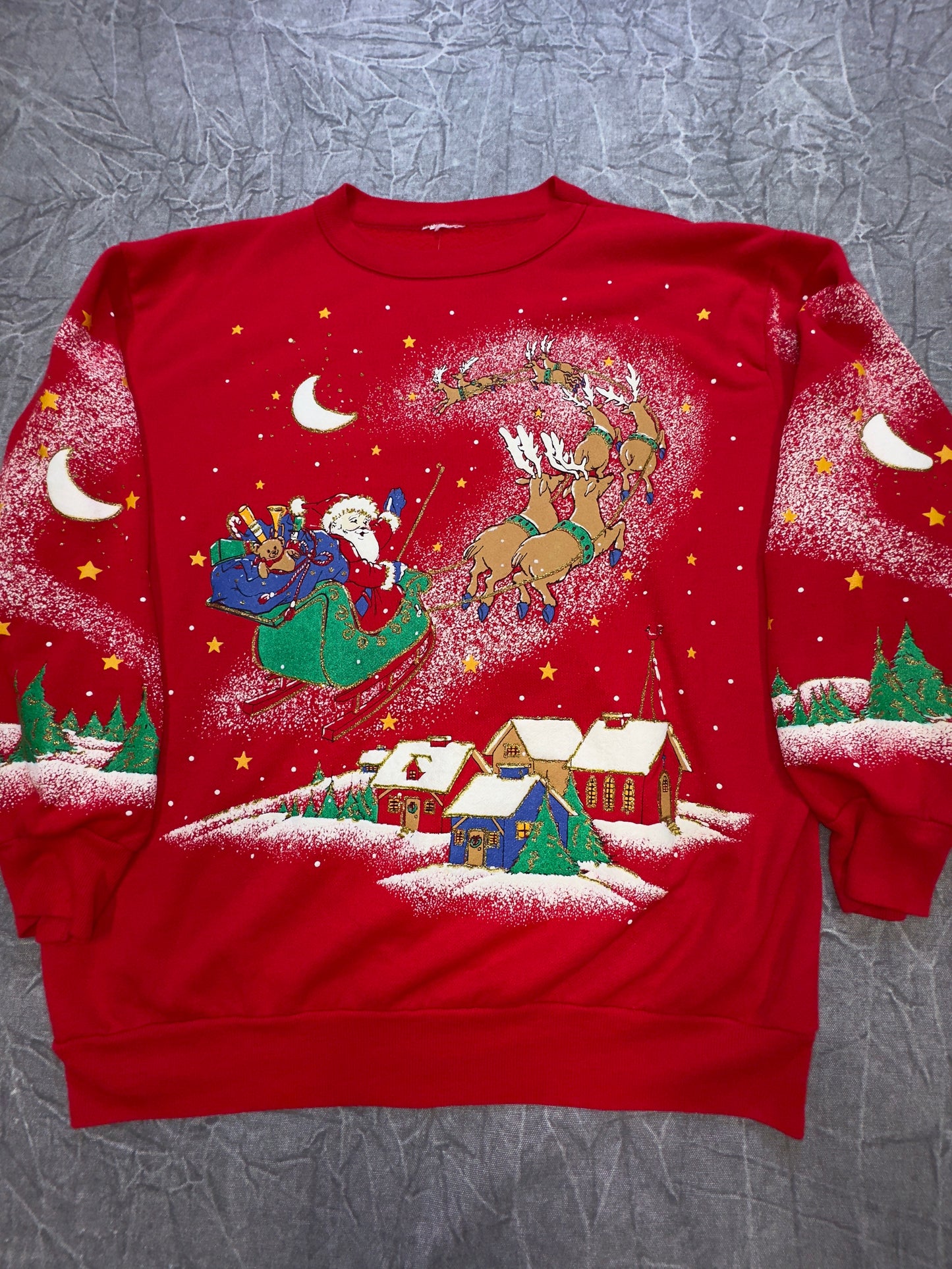 Vintage Santas Reindeer Christmas Eve Holiday Crewneck Sweater Winter Large