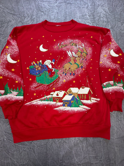 Vintage Santas Reindeer Christmas Eve Holiday Crewneck Sweater Winter Large