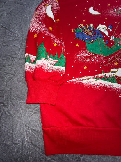 Vintage Santas Reindeer Christmas Eve Holiday Crewneck Sweater Winter Large