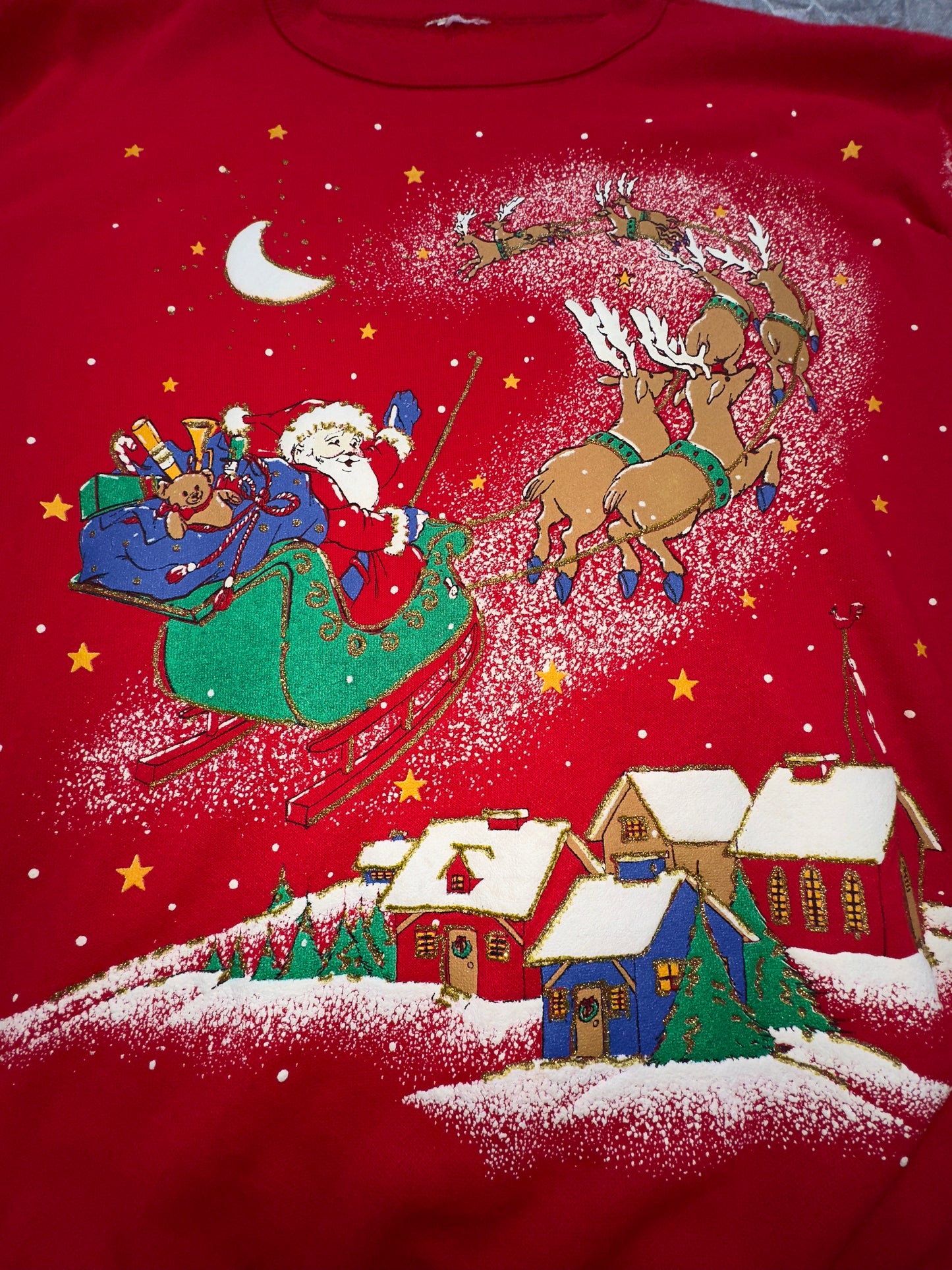 Vintage Santas Reindeer Christmas Eve Holiday Crewneck Sweater Winter Large