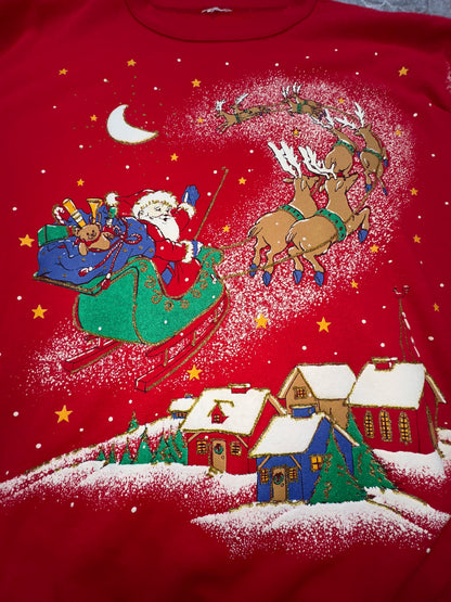 Vintage Santas Reindeer Christmas Eve Holiday Crewneck Sweater Winter Large