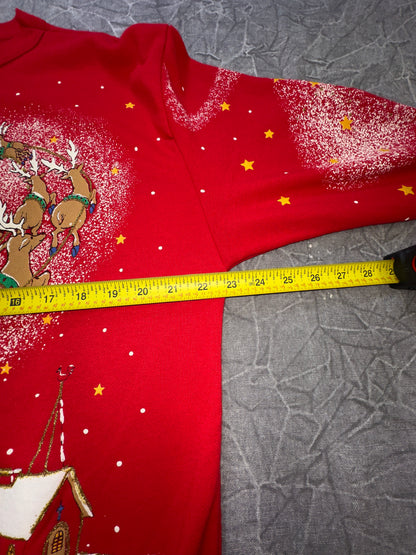 Vintage Santas Reindeer Christmas Eve Holiday Crewneck Sweater Winter Large