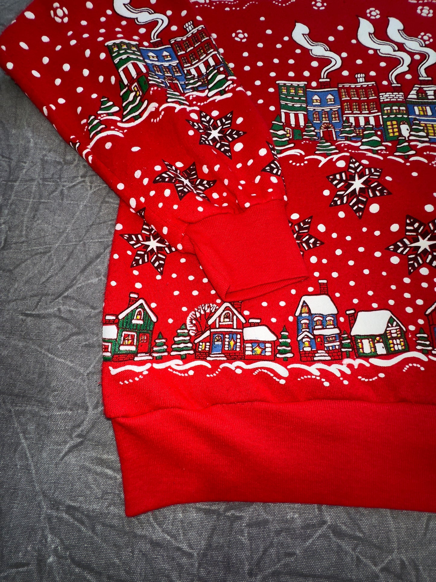 Vintage Christmas Town Festive Holiday Crewneck AOP Sweater Winter Large