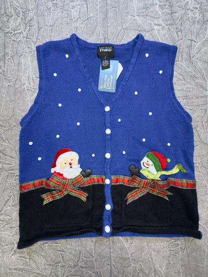 Vintage Christmas Santa Snowmen Knit Vest Present Winter