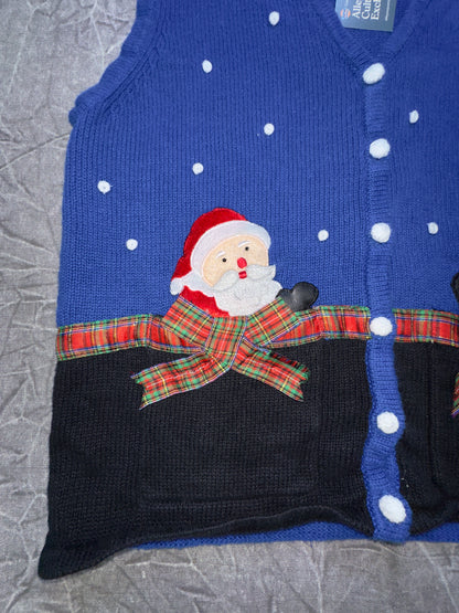 Vintage Christmas Santa Snowmen Knit Vest Present Winter