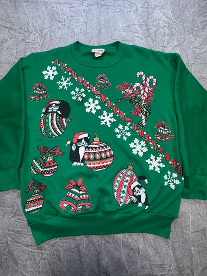 Vintage Christmas Cats Ornament Holiday Present Crewneck Winter