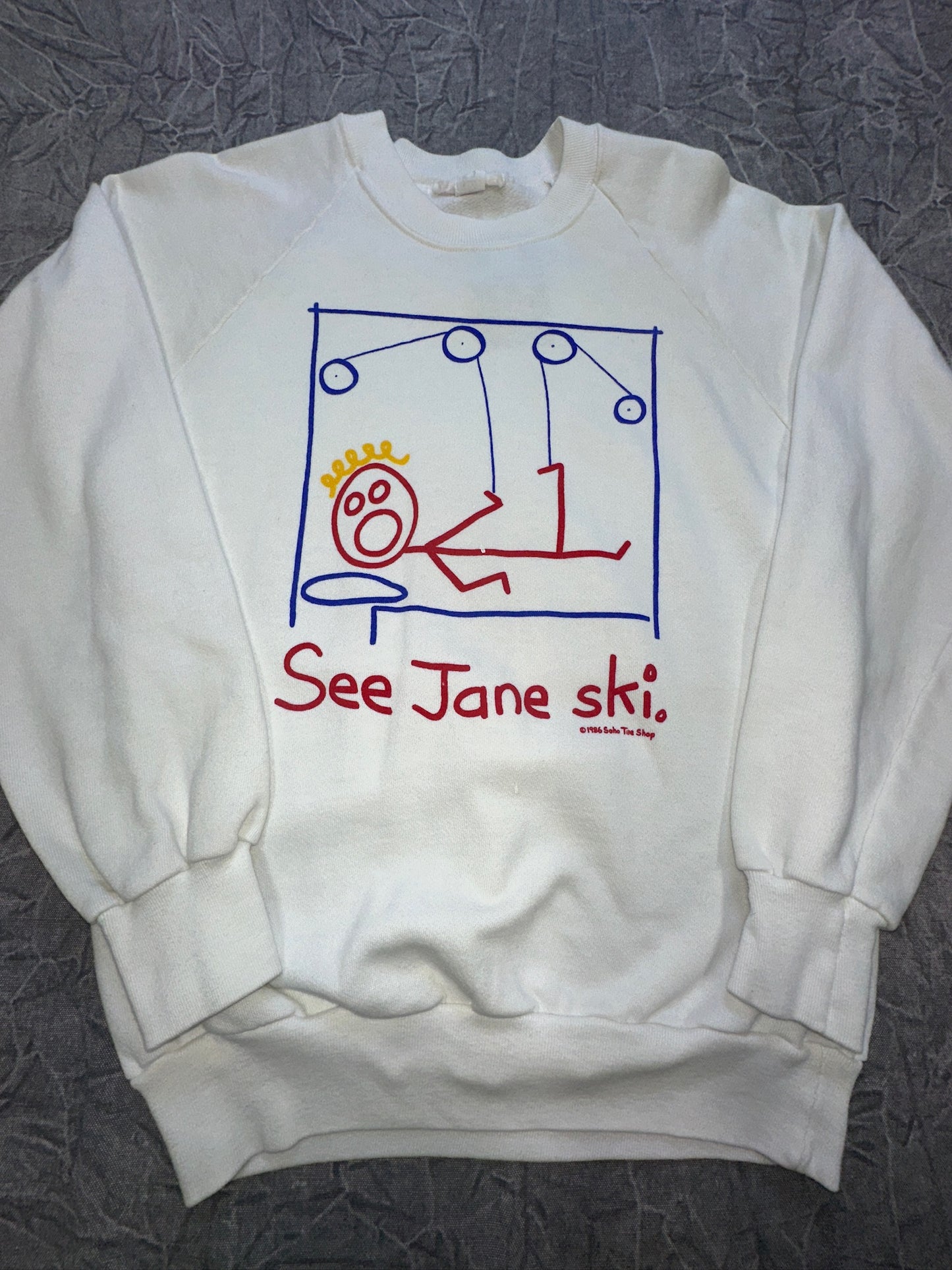 Vintage See Jane Ski Crewneck Sweater Funny Humor Winter Snowboard Outdoor Art