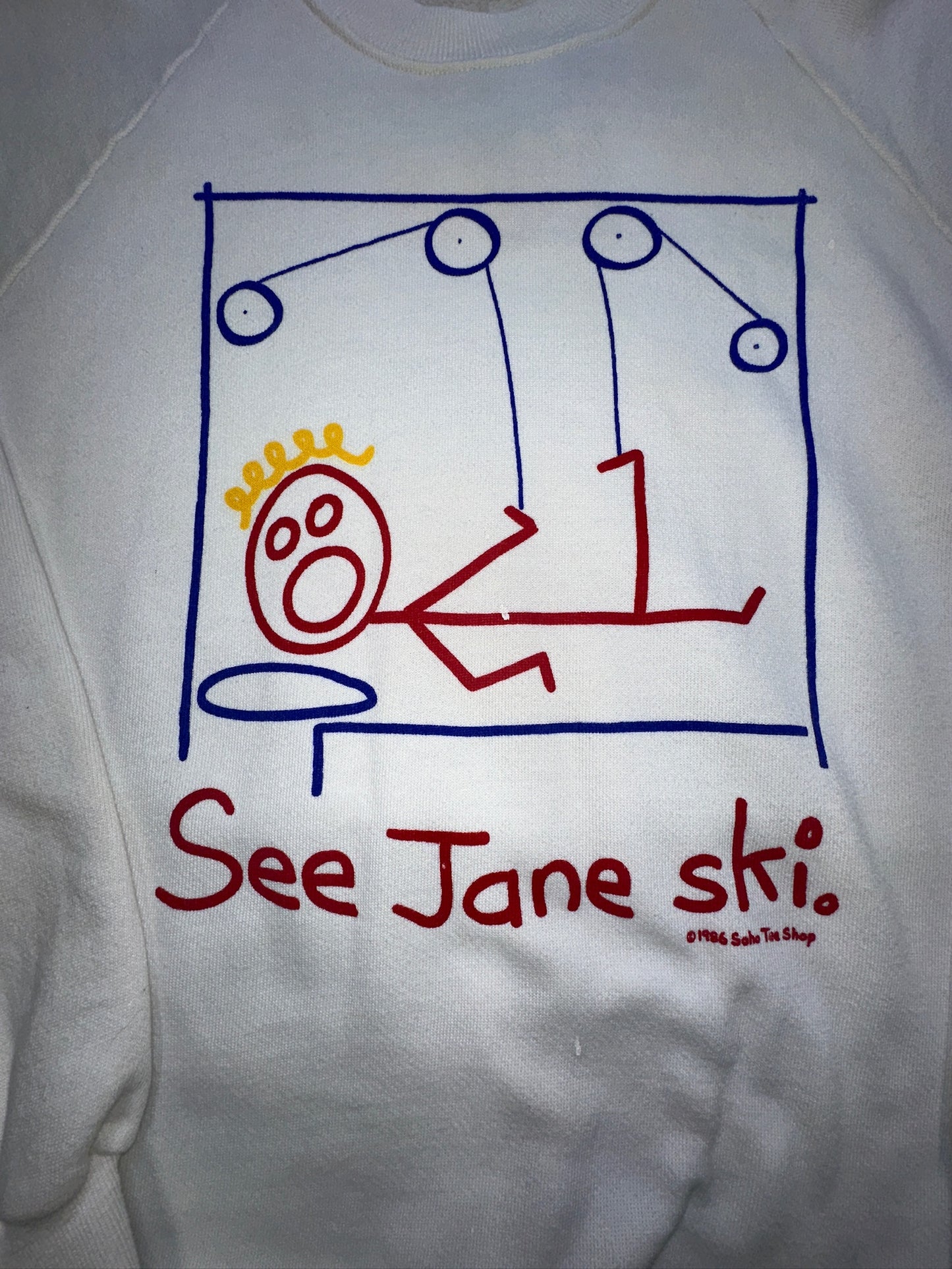 Vintage See Jane Ski Crewneck Sweater Funny Humor Winter Snowboard Outdoor Art