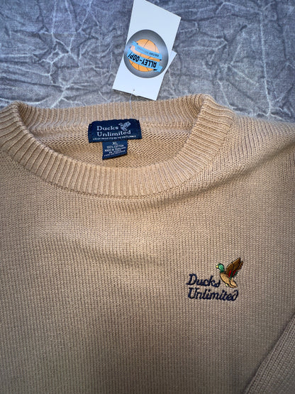 Vintage Ducks Unlimited Knit Sweater Crewneck Brown XL Hunting Outdoor Workwear