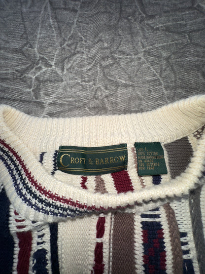 Vintage Croft & Barrow 3D Knit Sweater Men's Size Large Holiday White Red