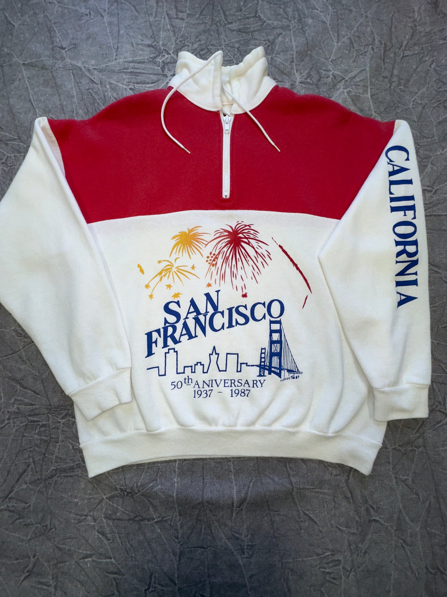 Vintage 1987 San Fransisco Quarter Zip 50th Anniversary California Golden Gate Bridge