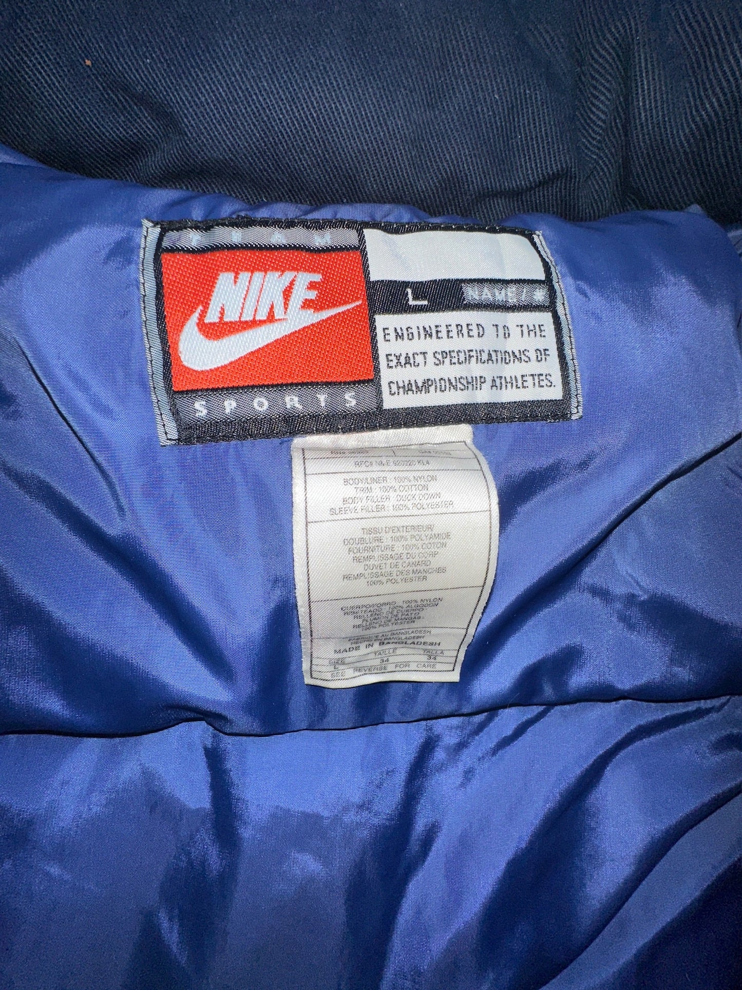 Vintage Nike 90s UNC Tar Heels Hooded Duck Down Puffer Jacket Size L