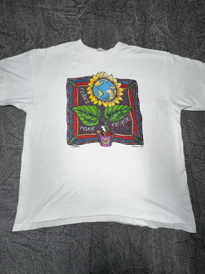 Vintage Reduce, Reuse, Recycle Art Nature Shirt Size XL Sunflower