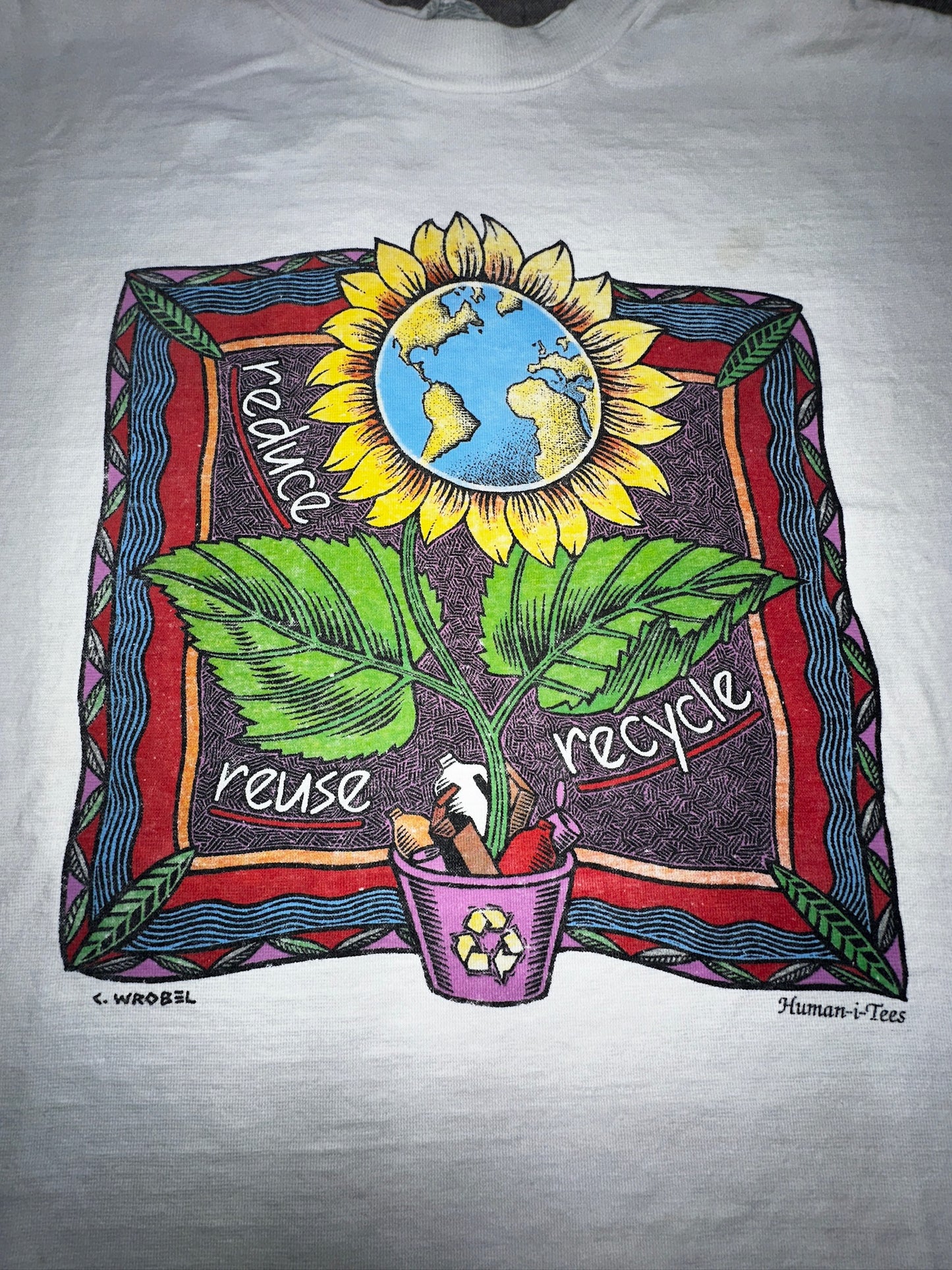 Vintage Reduce, Reuse, Recycle Art Nature Shirt Size XL Sunflower