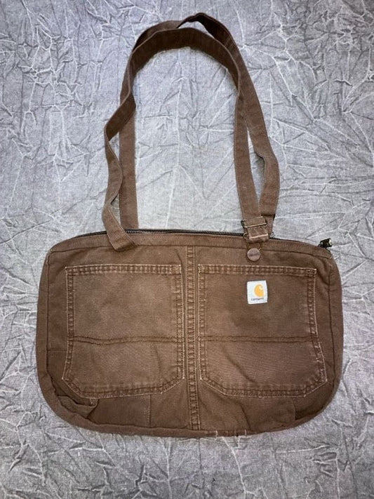 Carhartt Rework Tote Bag Pockets Fade Strap Purse Gym Bag Chocolate Brown - Alley Oop Culture Exchange