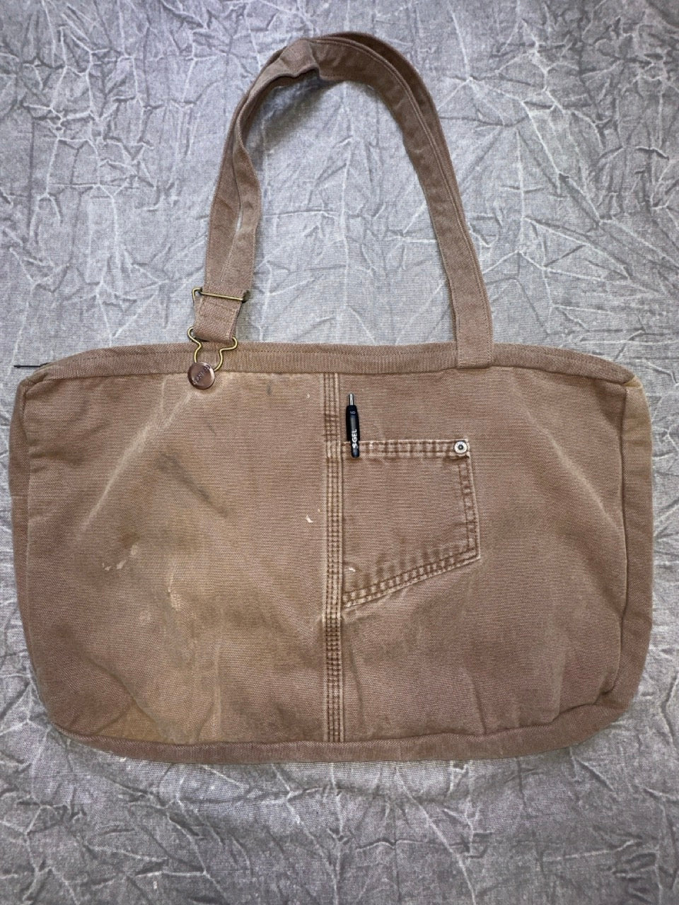 Carhartt Rework Tote Bag Pockets Fade Strap Purse Gym Bag Faded Chocolate Brown - Alley Oop Culture Exchange