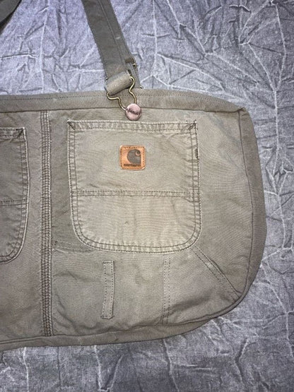 Carhartt Rework Tote Bag Pockets Fade Strap Purse Gym Bag Khaki Grey Green Brown - Alley Oop Culture Exchange