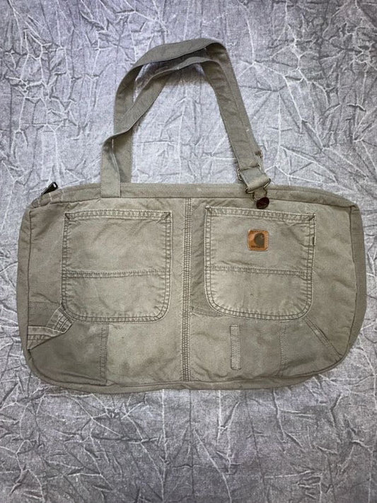 Carhartt Rework Tote Bag Pockets Fade Strap Purse Gym Bag Khaki Grey Green Brown - Alley Oop Culture Exchange