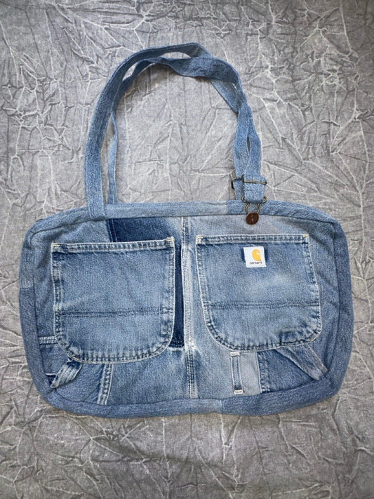 Carhartt Rework Tote Bag Pockets Fade Strap Purse Gym Bag Medium Wash Denim - Alley Oop Culture Exchange