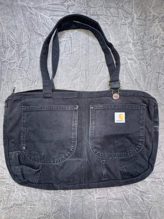 Carhartt Rework Tote Bag Pockets Fade Strap Purse Gym Bag Washed Black - Alley Oop Culture Exchange